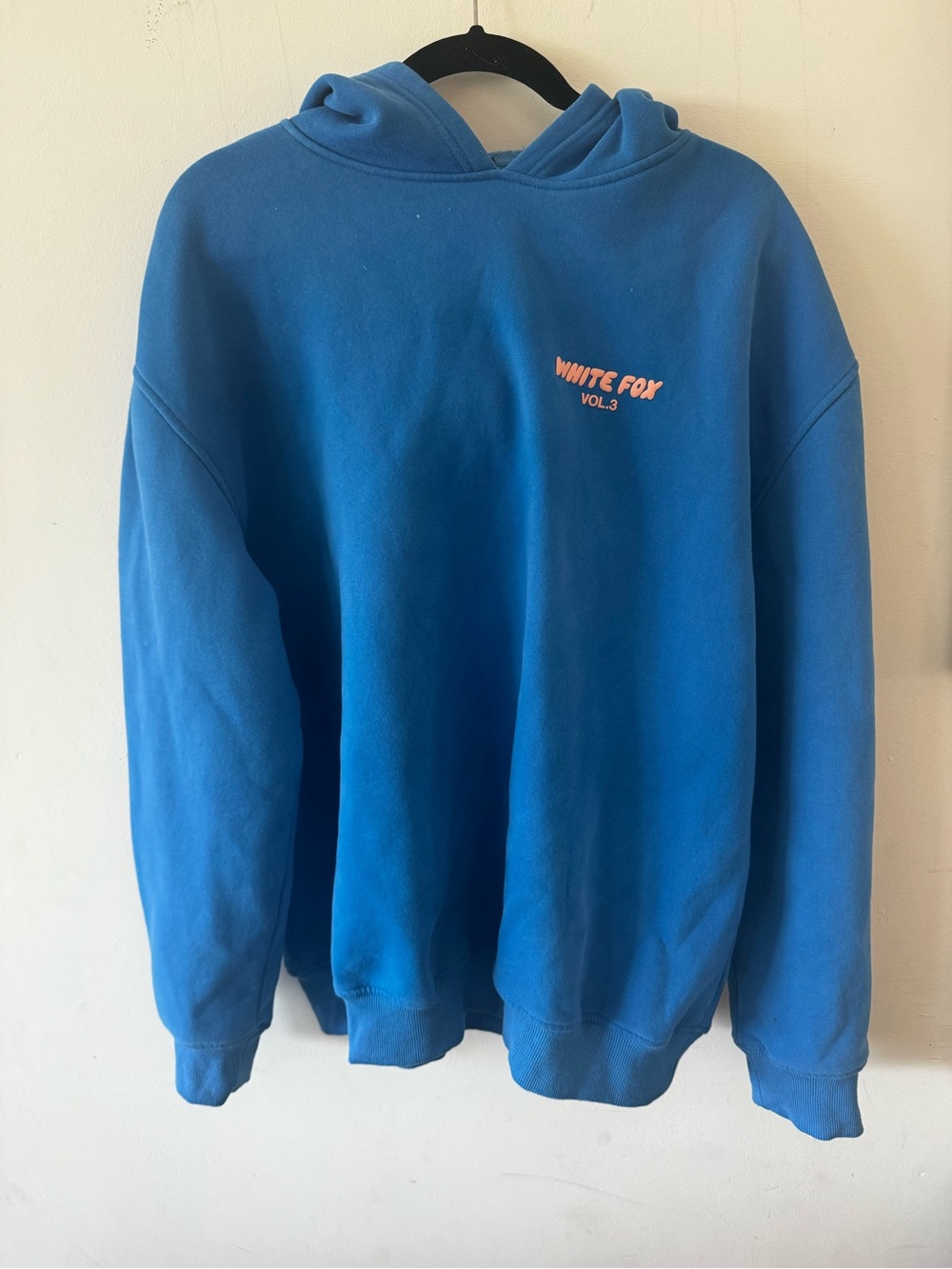 White Fox Boutique Vol. 3 Blue Hoodie with Pink Logo, Large / XL